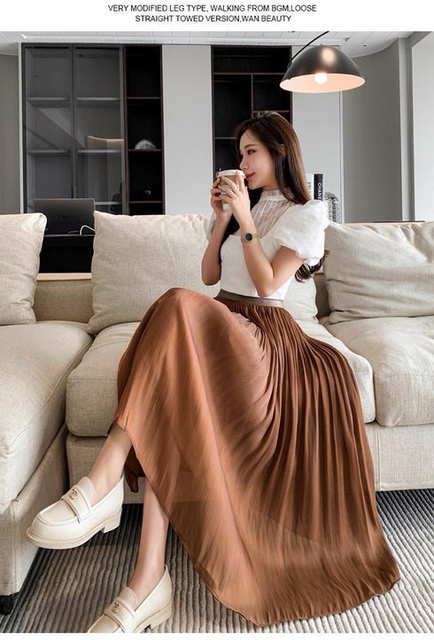 HELLO FASHION Mid Length Tulle Satin Skirts